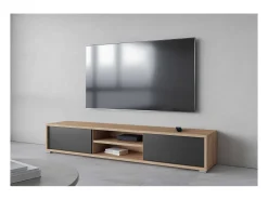 Móvel De Tv*Meublorama Móvel para TV 180cm, 2 portas e 2 nichos coleção MAANUM. Cor carvalho claro e cinza. Castanho