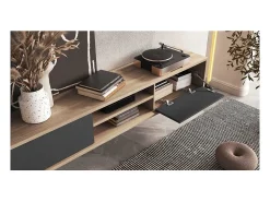 Móvel De Tv*Meublorama Móvel para TV 180cm, 2 portas e 2 nichos coleção MAANUM. Cor carvalho claro e cinza. Castanho