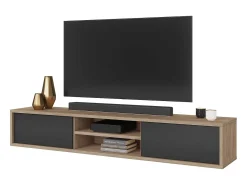 Móvel De Tv*Meublorama Móvel para TV 180cm, 2 portas e 2 nichos coleção MAANUM. Cor carvalho claro e cinza. Castanho