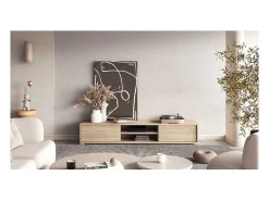 Online Meublorama Móvel para TV 180cm, 2 portas e 2 nichos coleção MAANUM. Cor carvalho claro. Castanho