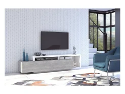 Móvel De Tv*Meublorama Móvel para TV 220cm coleção BÉRGAMO. Cores branco e cinza concreto. Cinzento / Branco