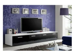 Meublorama Móvel para TV 200cm Coleção COMET. Cor branco e preto. 2 portas basculantes.^ Móvel De Tv