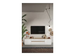 Best Meublorama Móvel para TV 205cm coleção FANZY. Cor laqueado e carvalho claro, ideal para uma sala de estar moderna. Branco