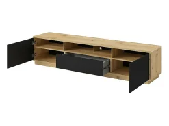 Meublorama Móvel para TV 200cm coleção VILLA. Cor carvalho e preto fosco. LED integrado.^ Móvel De Tv