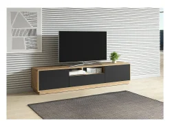 Meublorama Móvel para TV 200cm coleção VILLA. Cor carvalho e preto fosco. LED integrado.^ Móvel De Tv