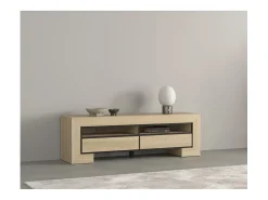Móvel De Tv|Meublorama Móvel para TV coleção COPA – 160x50,5x41 cm – 2 gavetas e 2 nichos – Carvalho elegante – Design escandinavo Castanho