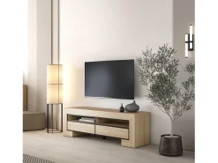 Móvel De Tv|Meublorama Móvel para TV coleção COPA – 160x50,5x41 cm – 2 gavetas e 2 nichos – Carvalho elegante – Design escandinavo Castanho