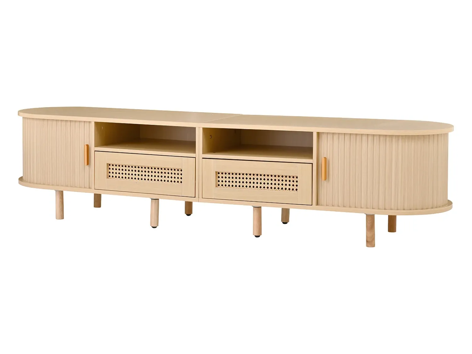 Móvel De Tv|Hauss Spole Móvel para TV com 2 gavetas e 2 portas de correr - Oval em madeira - Cor natural Natural claro