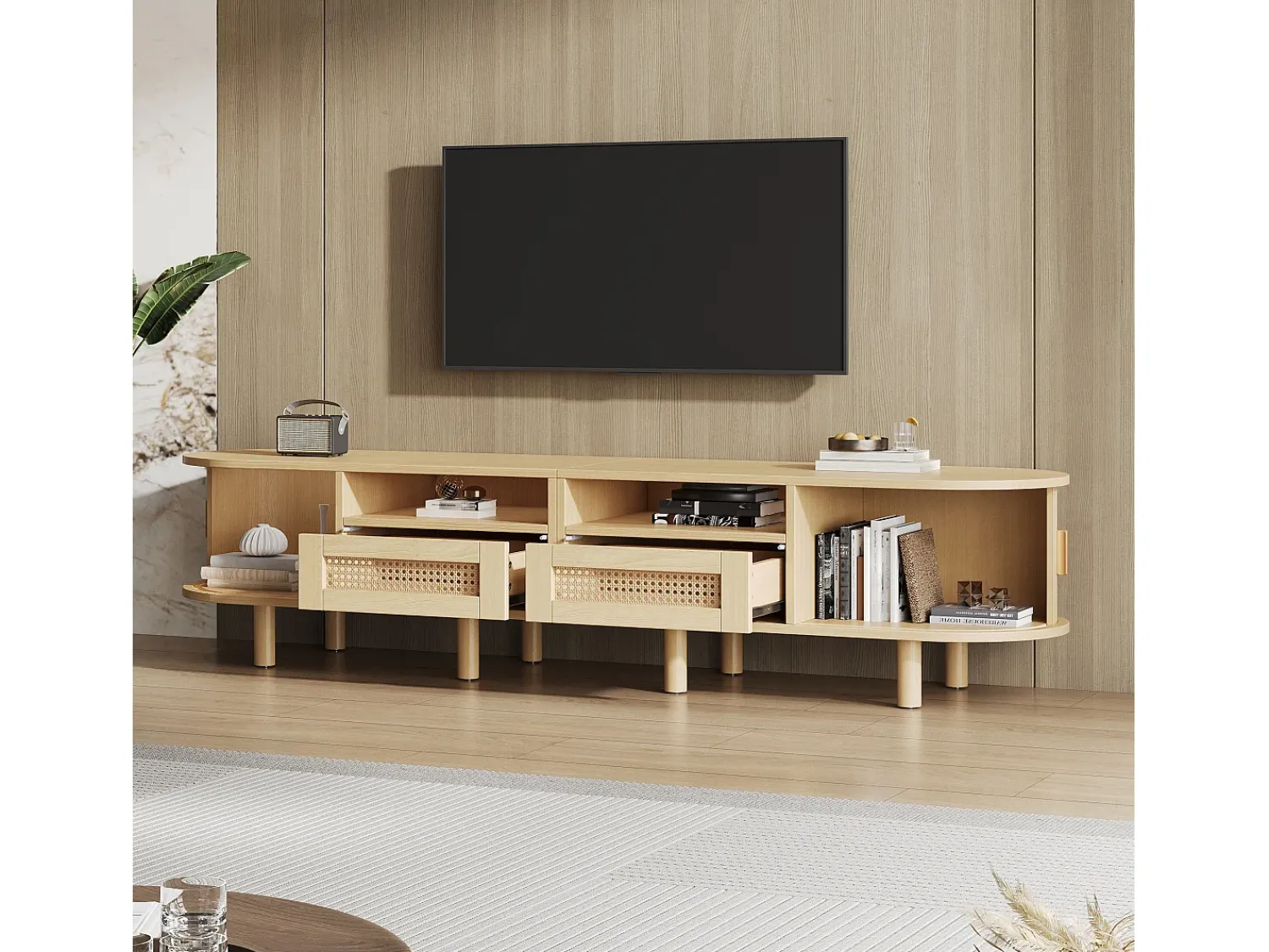 Móvel De Tv|Hauss Spole Móvel para TV com 2 gavetas e 2 portas de correr - Oval em madeira - Cor natural Natural claro