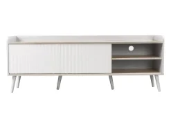 Móvel De Tv*Hauss Spole Móvel para TV com 2 gavetas e 2 portas de correr, porta às riscas, e madeira. Branco