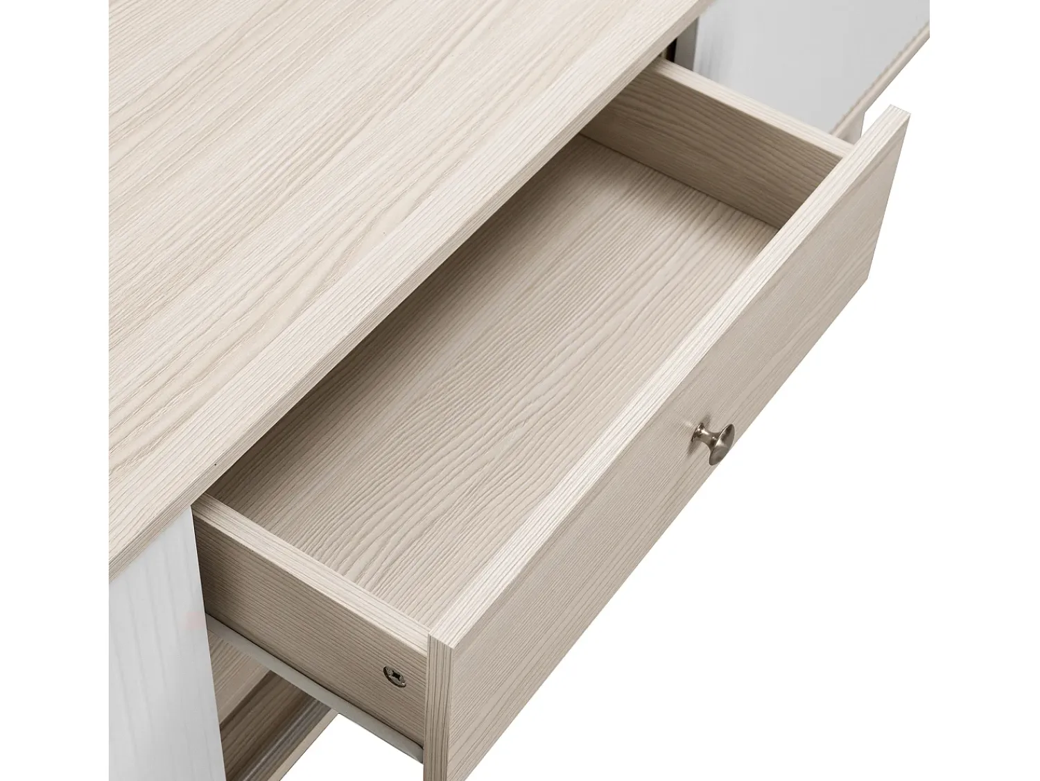 Móvel De Tv*Hauss Spole Móvel para TV com 2 gavetas e 2 portas de correr, porta às riscas, e madeira. Branco