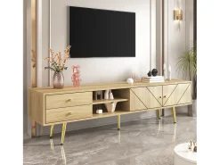 Hauss Spole Móvel para TV com 2 gavetas e 2 portas, pés dourados, 160 x 36 x 42 cm^ Móvel De Tv