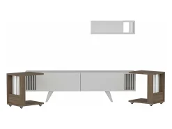 Outlet Helloshop26 Móvel para TV com 2 mesas laterais e prateleira de parede em carvalho/efeito branco 03_0007756 Bege