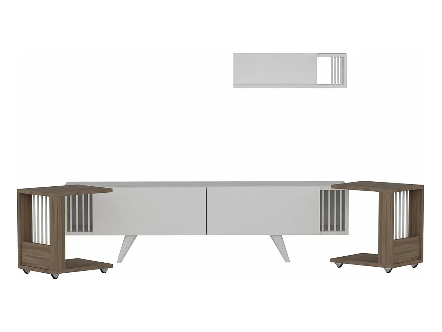 Outlet Helloshop26 Móvel para TV com 2 mesas laterais e prateleira de parede em carvalho/efeito branco 03_0007756 Bege