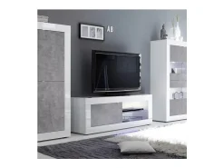 Móvel De Tv*Meublorama Móvel para TV com 1 porta, coleção CISA, cor branca laqueada brilhante e cinza efeito concreto. Branco