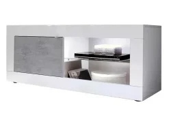 Móvel De Tv*Meublorama Móvel para TV com 1 porta, coleção CISA, cor branca laqueada brilhante e cinza efeito concreto. Branco