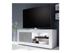Móvel De Tv*Meublorama Móvel para TV com 1 porta, coleção CISA, cor branca laqueada brilhante e cinza efeito concreto. Branco