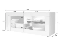 Móvel De Tv*Meublorama Móvel para TV com 1 porta, coleção CISA, cor branca laqueada brilhante e cinza efeito concreto. Branco