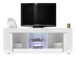 Outlet Meublorama Móvel para TV com 2 portas, coleção CISA, cor brilhante laqueado. Branco