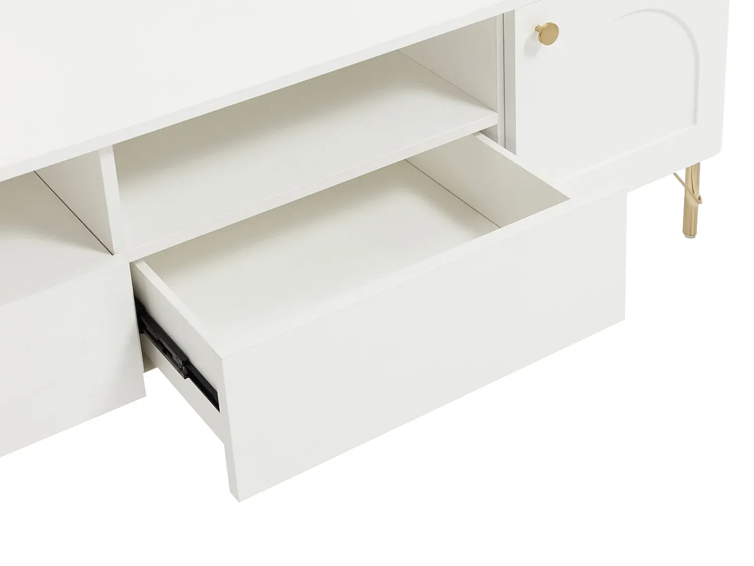 Vente-unique Móvel para TV com 2 portas, 2 gavetas e 2 nichos - e dourado - ALOBARA Branco