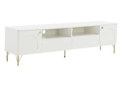 Vente-unique Móvel para TV com 2 portas, 2 gavetas e 2 nichos - e dourado - ALOBARA Branco