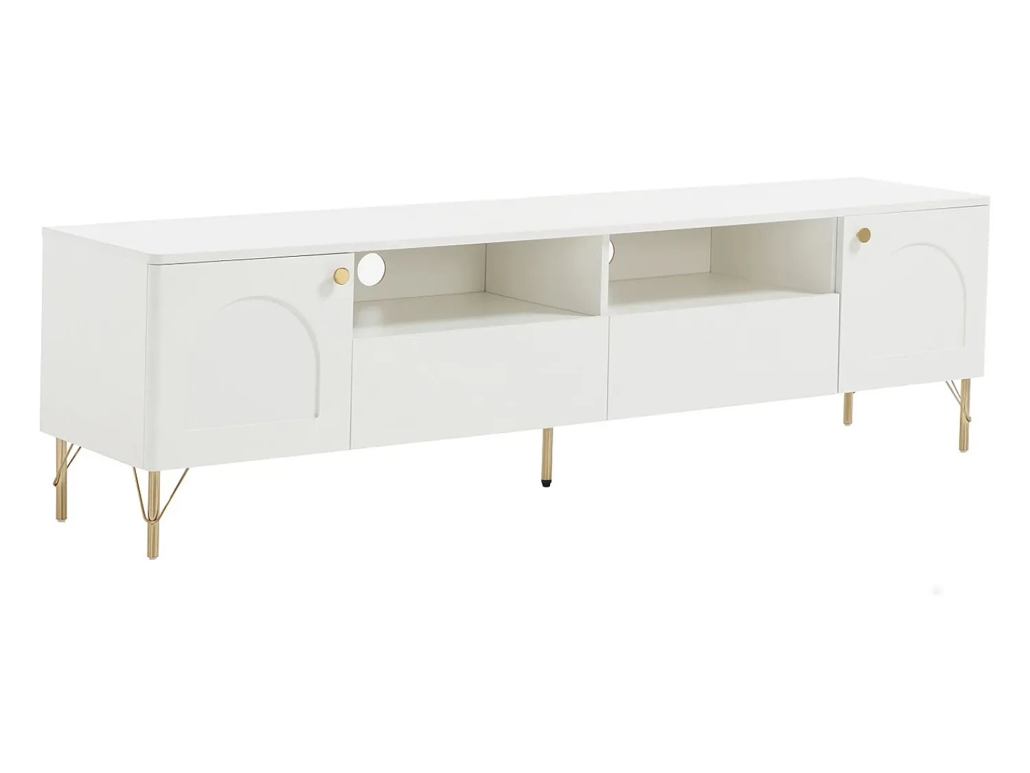 Vente-unique Móvel para TV com 2 portas, 2 gavetas e 2 nichos - e dourado - ALOBARA Branco