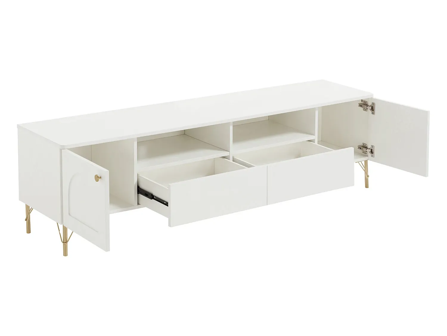 Vente-unique Móvel para TV com 2 portas, 2 gavetas e 2 nichos - e dourado - ALOBARA Branco
