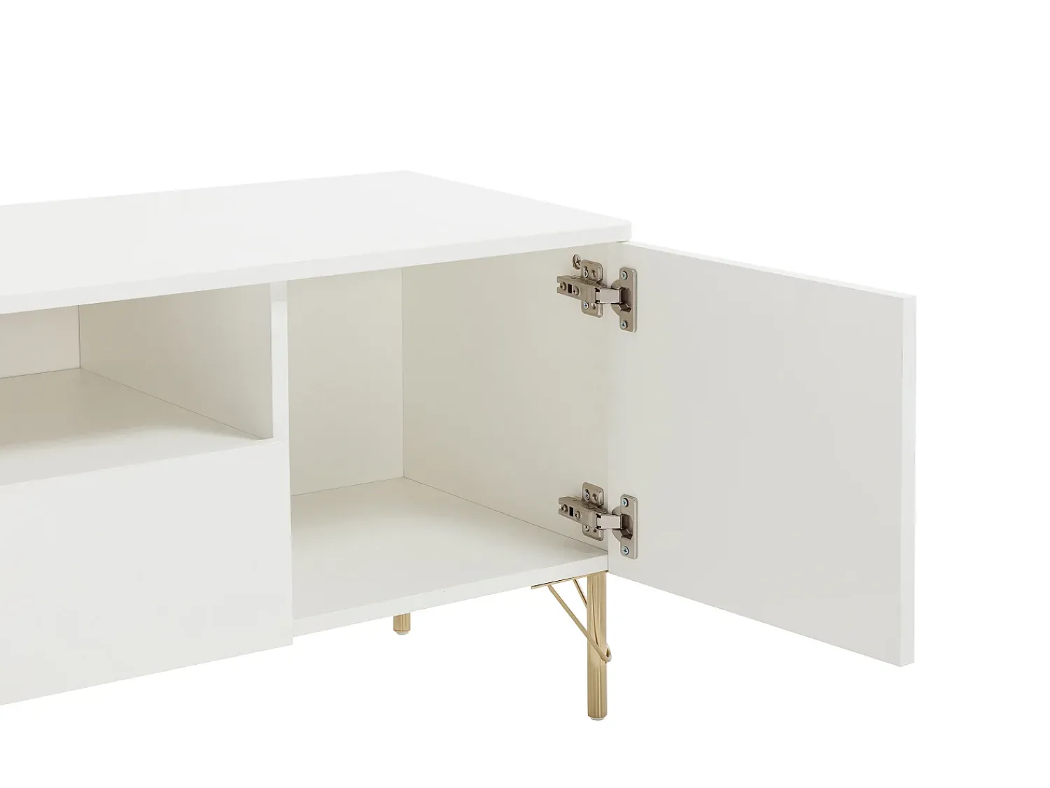Vente-unique Móvel para TV com 2 portas, 2 gavetas e 2 nichos - e dourado - ALOBARA Branco