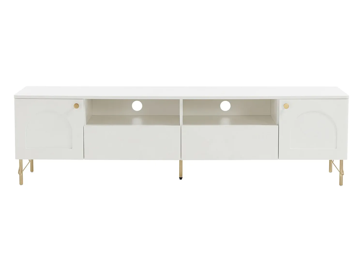 Vente-unique Móvel para TV com 2 portas, 2 gavetas e 2 nichos - e dourado - ALOBARA Branco