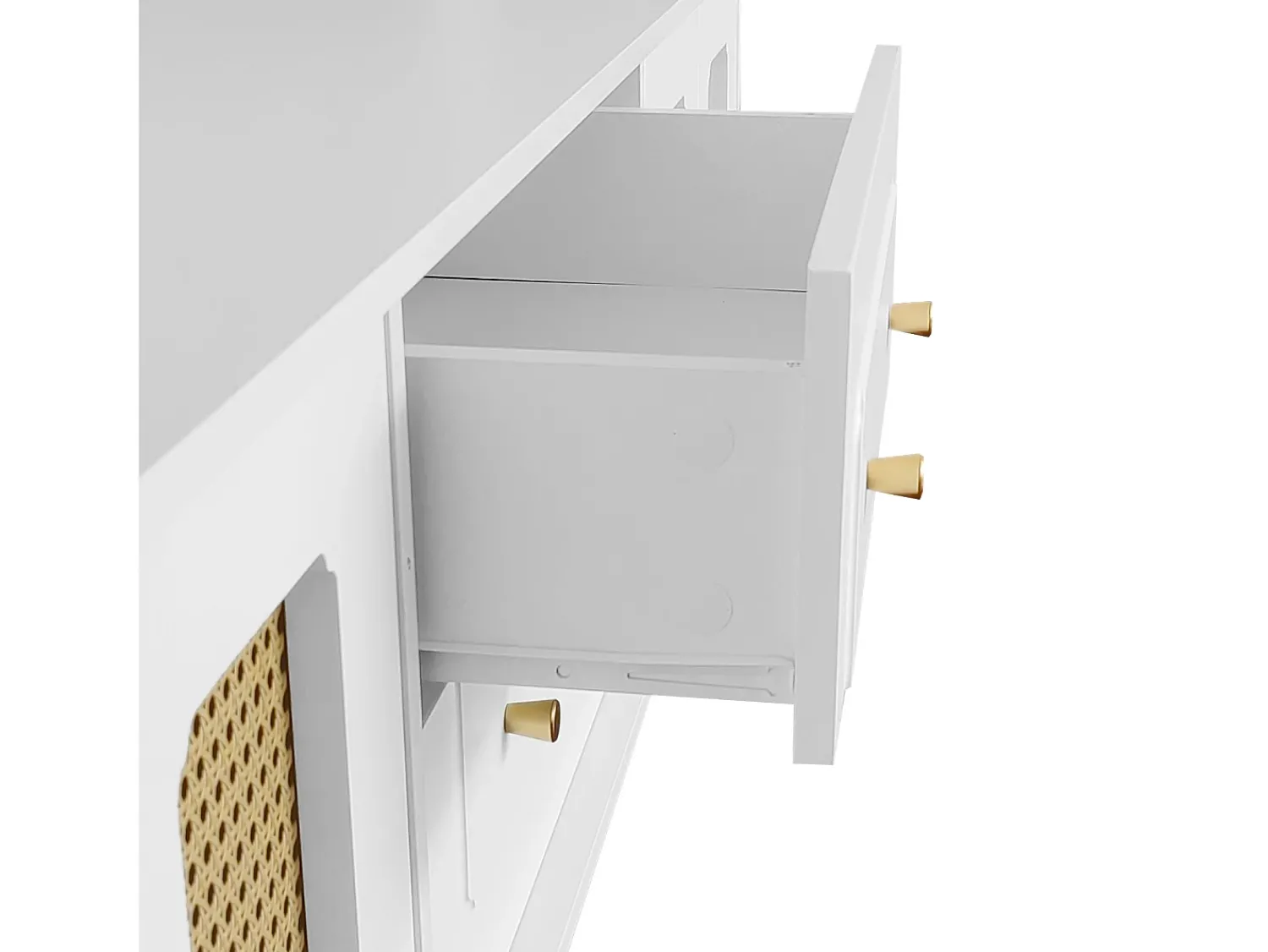 Hauss Spole Móvel para TV com 4 portas em rattan e 2 gavetas - Pés em metal dourado -^ Móvel De Tv