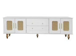 Hauss Spole Móvel para TV com 4 portas em rattan e 2 gavetas - Pés em metal dourado -^ Móvel De Tv