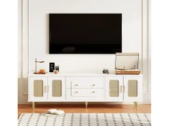 Hauss Spole Móvel para TV com 4 portas em rattan e 2 gavetas - Pés em metal dourado -^ Móvel De Tv
