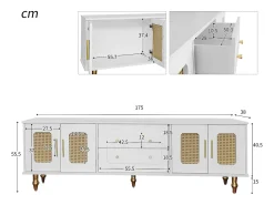 Hauss Spole Móvel para TV com 4 portas em rattan e 2 gavetas - Pés em metal dourado -^ Móvel De Tv