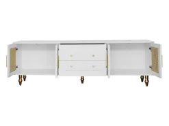 Hauss Spole Móvel para TV com 4 portas em rattan e 2 gavetas - Pés em metal dourado -^ Móvel De Tv