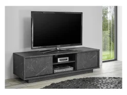 Móvel De Tv|Meublorama Móvel para TV com 2 portas, coleção COLOMARMO, cor preta com efeito mármore, ideal para a sua sala de estar moderna e na moda. Preto