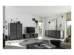 Móvel De Tv|Meublorama Móvel para TV com 2 portas, coleção COLOMARMO, cor preta com efeito mármore, ideal para a sua sala de estar moderna e na moda. Preto