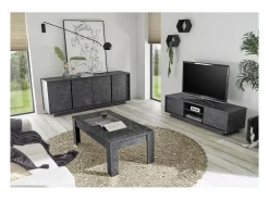 Móvel De Tv|Meublorama Móvel para TV com 2 portas, coleção COLOMARMO, cor preta com efeito mármore, ideal para a sua sala de estar moderna e na moda. Preto