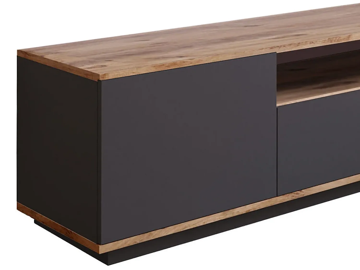 New Vente-unique Móvel para TV com 3 portas e 1 nicho - Antracite e natural - LOTULA Cinza antracite / Natural claro