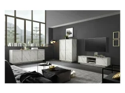 Móvel De Tv|Meublorama Móvel para TV com 2 portas, coleção COLOMARMO, cor branca com efeito de mármore, ideal para sua sala de estar moderna e sofisticada. Branco