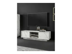 Móvel De Tv|Meublorama Móvel para TV com 2 portas, coleção COLOMARMO, cor branca com efeito de mármore, ideal para sua sala de estar moderna e sofisticada. Branco