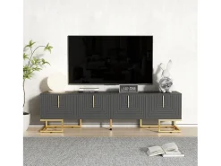 Móvel De Tv|Merax Móvel para TV com 4 portas - 170 x 40 x 45,5 cm - Puxadores e pés dourados - Aglomerado - Cinza Cinzento