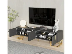 Móvel De Tv|Merax Móvel para TV com 4 portas - 170 x 40 x 45,5 cm - Puxadores e pés dourados - Aglomerado - Cinza Cinzento
