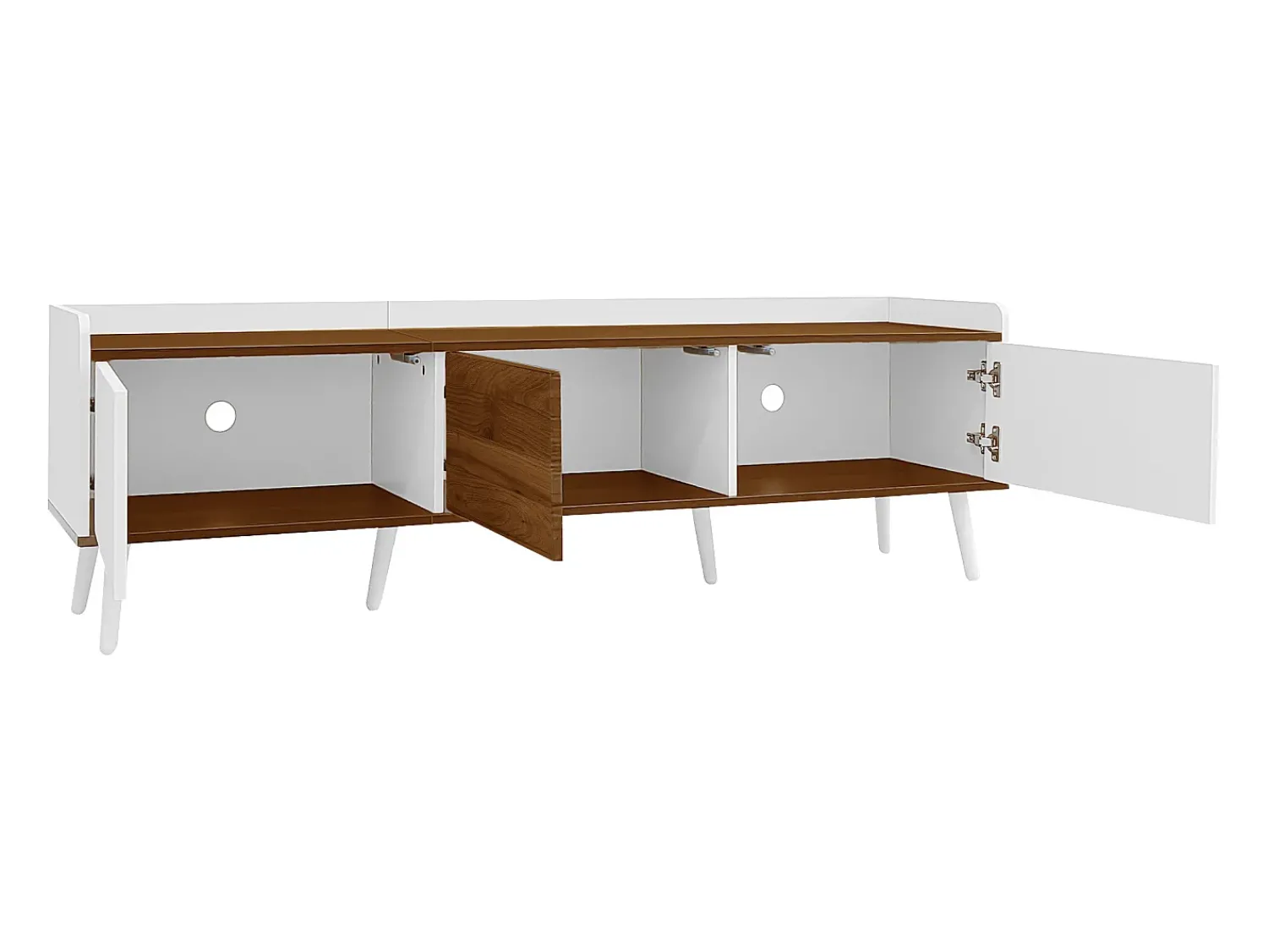 Móvel De Tv*Hauss Spole Móvel para TV com 3 portas, acabamento às riscas, e natural. Branco
