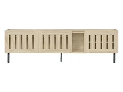 Móvel De Tv|Hauss Spole Móvel para TV com 3 portas, 160 x 40 x 47 cm - Design vazado - Cor da madeira natural Natural claro