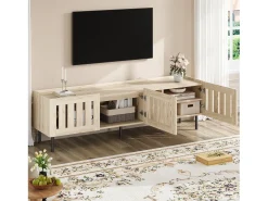 Móvel De Tv|Hauss Spole Móvel para TV com 3 portas, 160 x 40 x 47 cm - Design vazado - Cor da madeira natural Natural claro