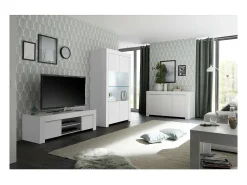 Móvel De Tv*Meublorama Móvel para TV com 2 portas, coleção ZEFIR, cor branca fosca, ideal para uma sala de estar moderna e na moda. Branco