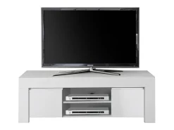 Móvel De Tv*Meublorama Móvel para TV com 2 portas, coleção ZEFIR, cor branca fosca, ideal para uma sala de estar moderna e na moda. Branco