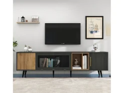 Móvel De Tv*Merax Móvel para TV com 3 portas e 2 prateleiras - 200 x 40 x 55,5 cm - Madeira MDF - cinza Cinzento