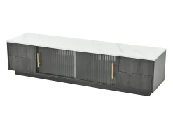 Móvel De Tv|Hauss Spole Móvel para TV com 2 portas de vidro e 4 gavetas - Tampo com efeito de mármore branco - Cinza Cinzento