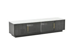 Móvel De Tv|Hauss Spole Móvel para TV com 2 portas de vidro e 4 gavetas - Tampo com efeito de mármore branco - Cinza Cinzento